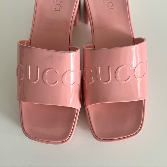 Pink Rubber Gucci Heeled Sandals - Picture 9 of 10